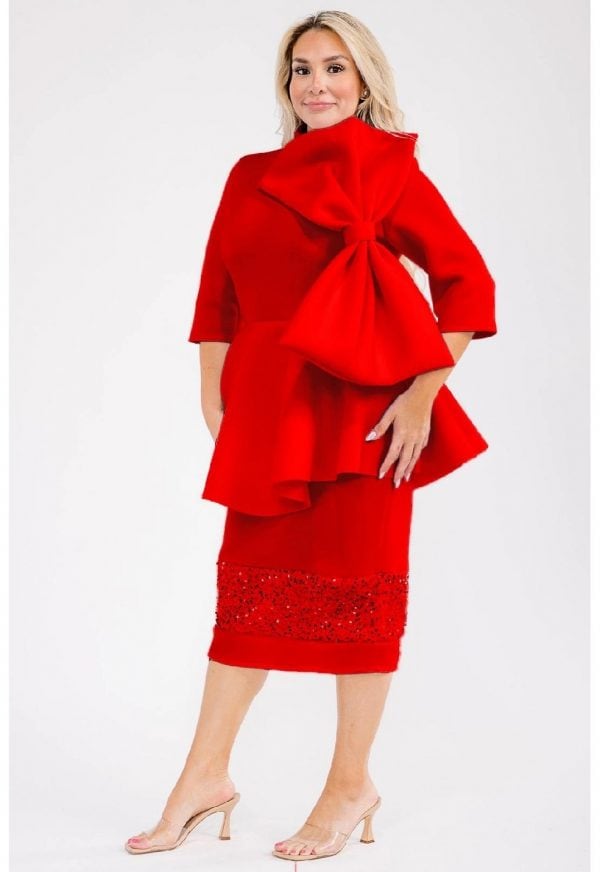 New - Designer 1Pc (Red Bow/Sequin Dress) 3 Size Selection