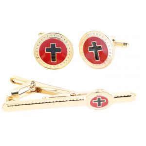 New - Red Cross Cufflinks w/ Tie Bar