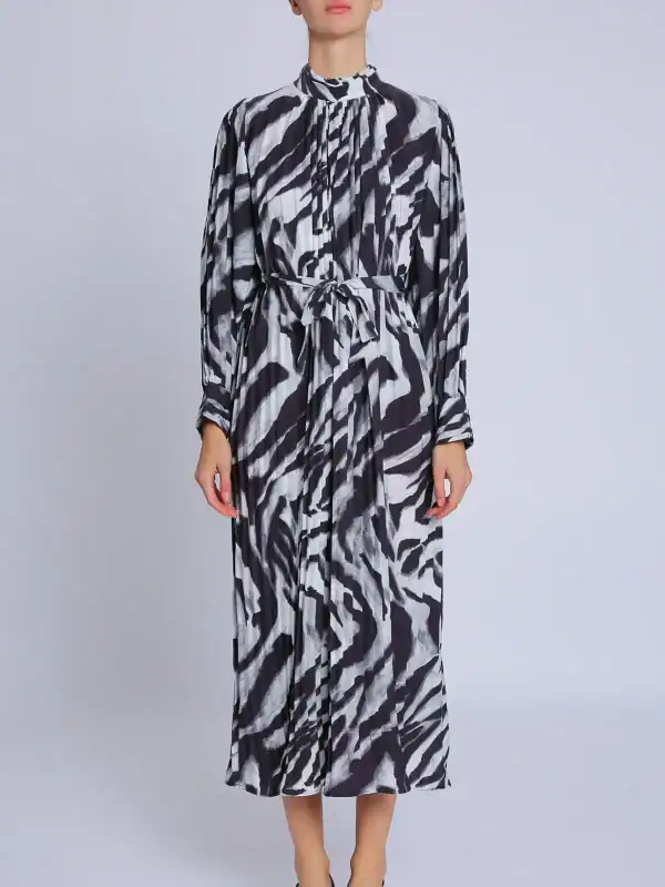 New - Designer Abstract Swirl Pleated Maxi (Grey)