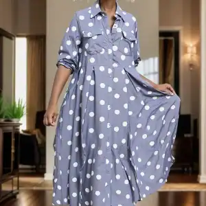 New - Designer Polka Dot Blue Dress (O/S)