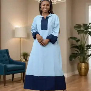 New - Denim Zippered Collard Maxi Dress (One Size = O/S)