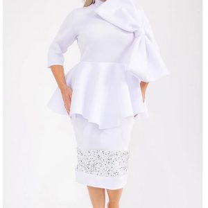 New - 1Pc Light Scuba Bow & Sequin White Dress (3 Size Selection)