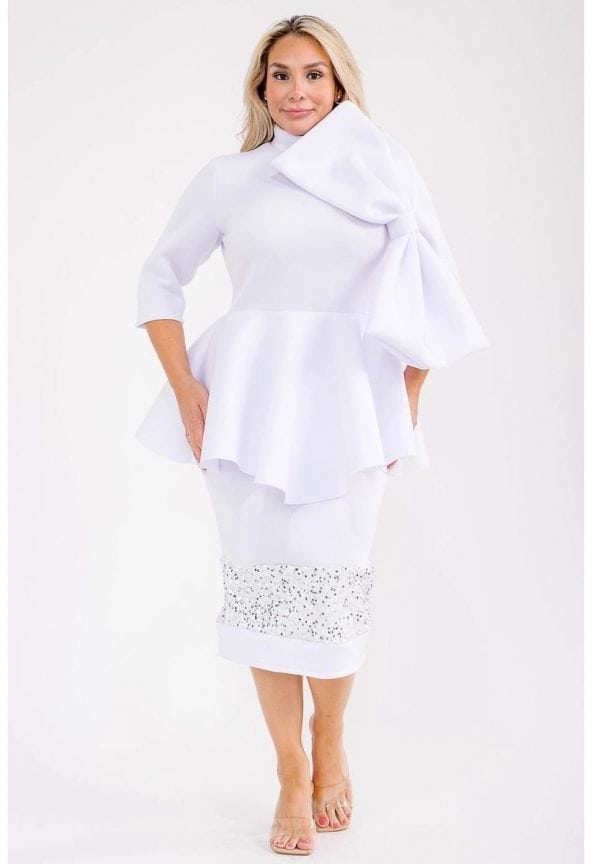New - 1Pc Light Scuba Bow & Sequin White Dress (3 Size Selection)
