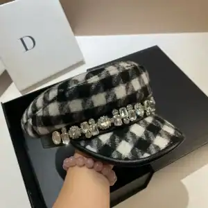 New - Black and White Check Cap with Bling