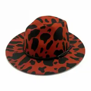 New - Cow Pattern Red Fedora Hat