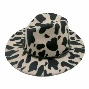 New - Cow Pattern White Fedora Hat