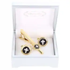 New - Cross Cufflinks w/ Tie Bar