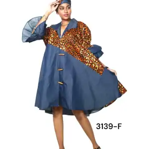 New - Denim Shirt Dress w/ African Print (O/S)
