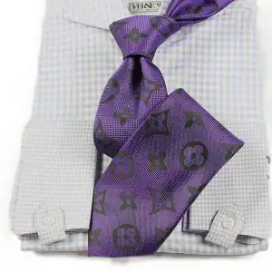 New - Designer Purple LV Tie w/ Hanky