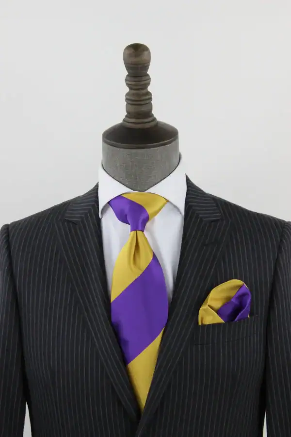 New - Designer Striped (Purple/Gold) Tie w/hanky