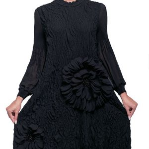 New - Designer Flowered Black Dress - XL