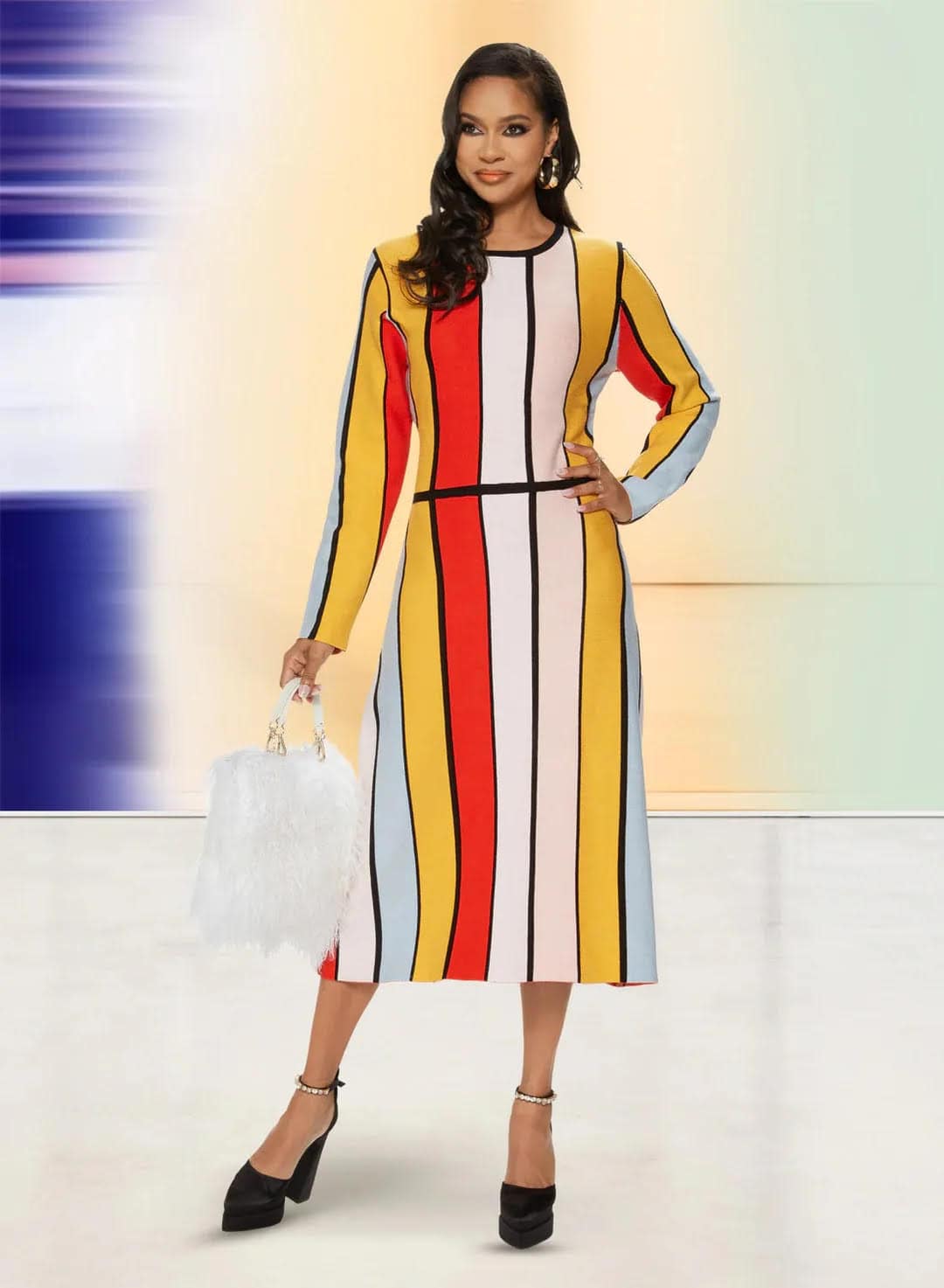 New – Designer Color-Block Knit Dress – Size 10