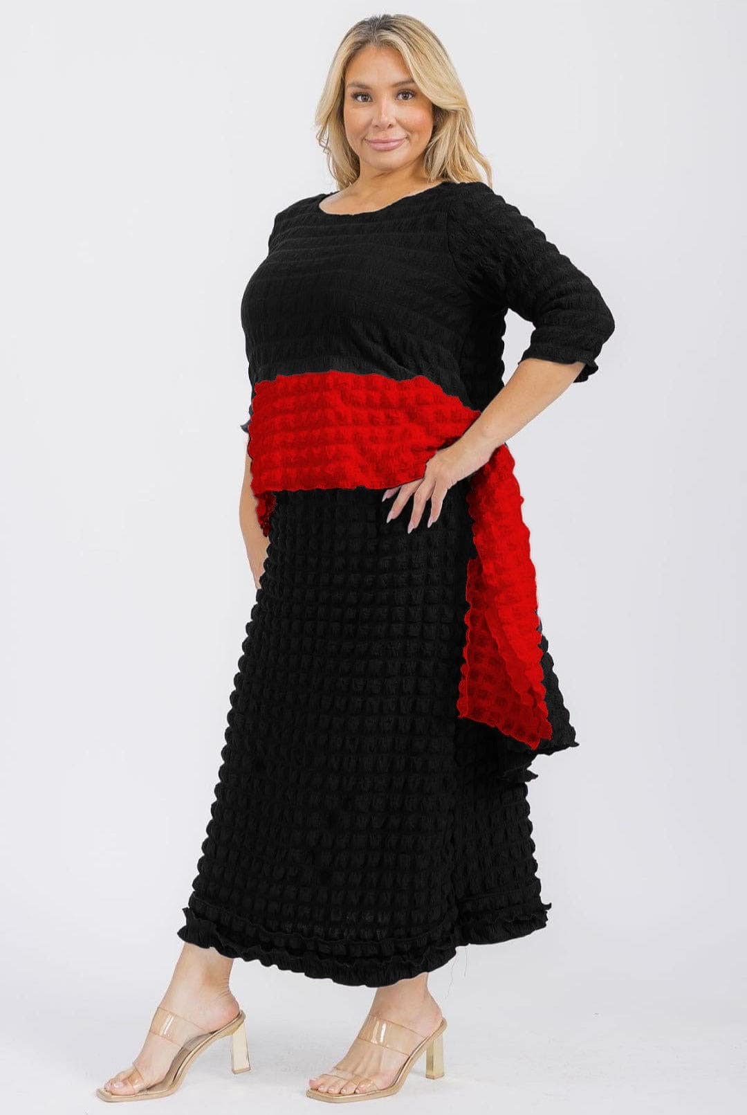 New – 2PC Popcorn Hi-Low Red/Black Skirt Set (2 Size Selection) – Very Nice