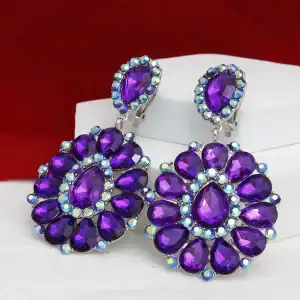 New - Clip On - Purple Crystal Earrings