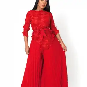 New - Red Ruffled Pleated Pant Set (One Size ) Beautiful