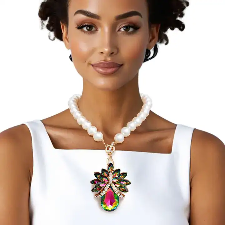 Toggle Pearl Multicolor or Solid Crystal Pendant Necklace (2 Color Selection)