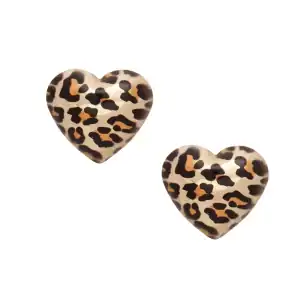 New - Designer Stud Gold Leopard Fierce Heart Earrings (Pierced)