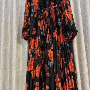 New - Designer Orange & Multi Pleated Dress (One Size) O/S