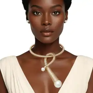 New - Designer Pendant Gold Pearl Loop Necklace