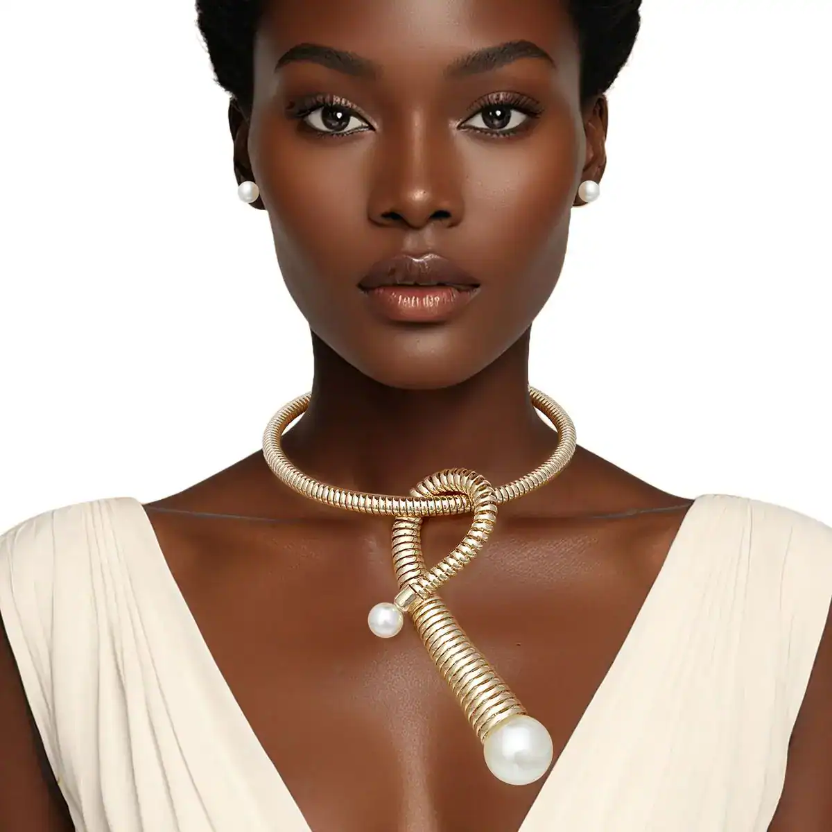 New – Designer Pendant Gold Pearl Loop Necklace