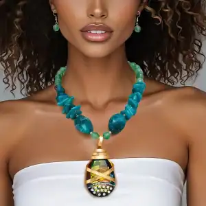 New - Designer - AB Teardrop Crystal Necklace (Beautiful)