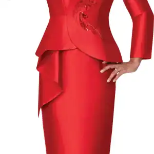 Designer Embellished Twill 2pc Suit (Red) (3 Size Selection - 12, 18, 20W)