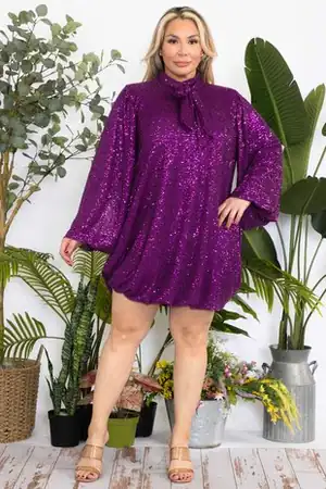 New – Designer Purple Sequin Tie Dress (Large)