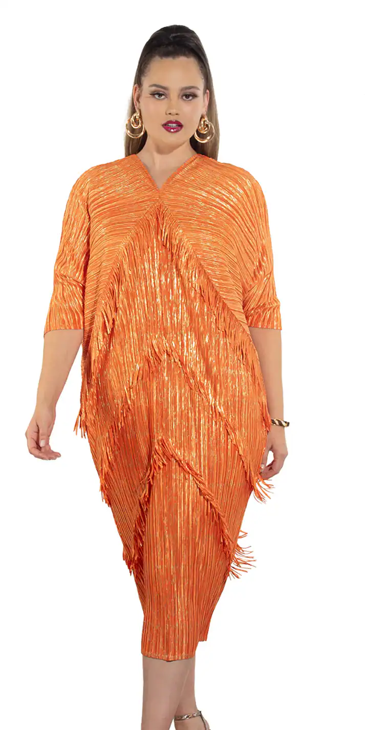 New _ Luxe Moda Fringe Dress (2 Colors – Orange/Gold & Black and Gold) = See Selections/Sizes