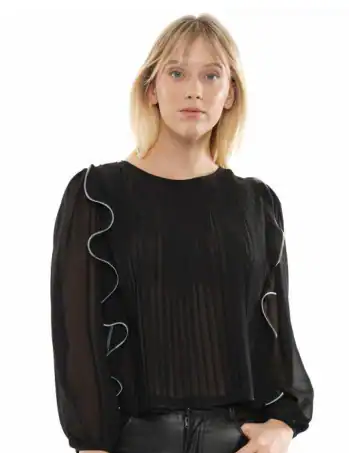 New – Designer Black Ruffled Top (2 Size Selections)