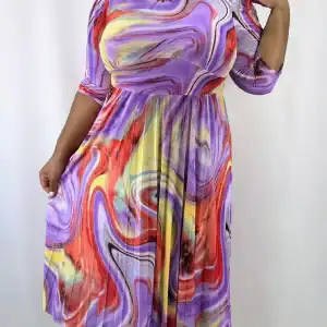 New - Designer Tie-dye Multi-Colored Pleated Dress (3 Size Selection)