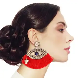 New - Red Tassel Rhinestone Eye Earrings (Pierced)