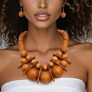 New - Designer Bib Chunky Brown Wood Necklace - I love this