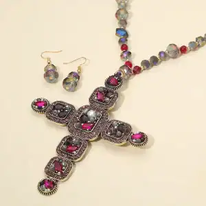 New - Designer Stone Pearl ross Pendant Long Necklace (2 Color Selection)