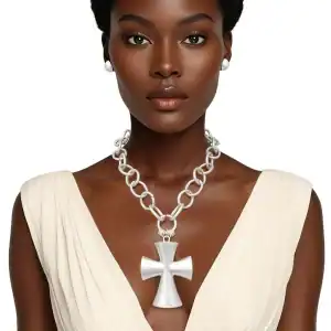 New - Silver Cross w/light bling necklace