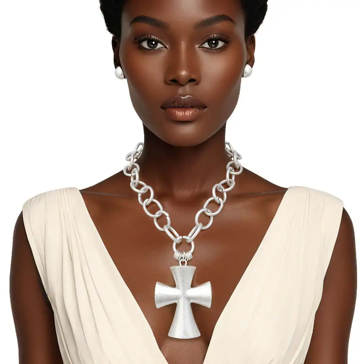 New – Silver Cross w/light bling necklace