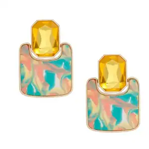 New -Drop Retro Glam Crystal Marbled Earrings (2 Color Selection) Very Nice