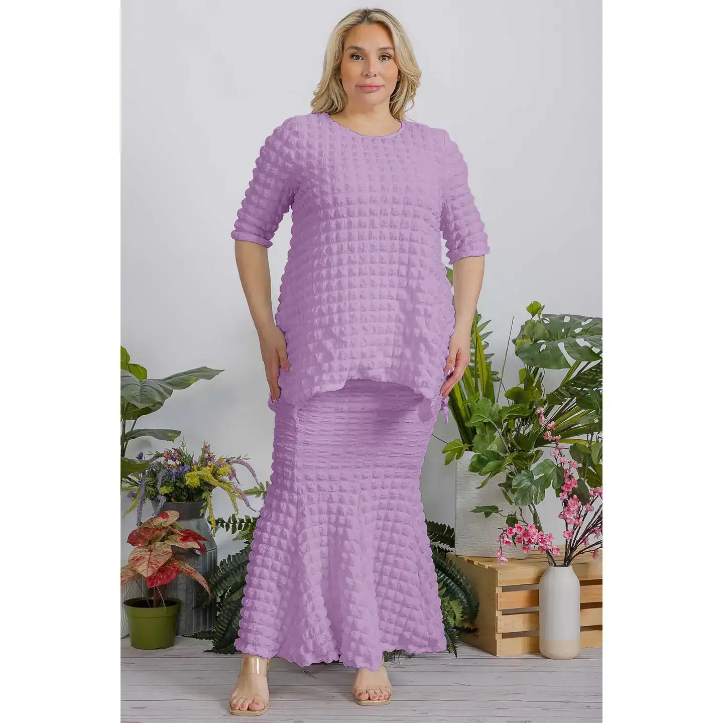 Lavender 2pc Popcorn Skirt (3 Size Selection) Year Round Wear (1X & 2X Available)