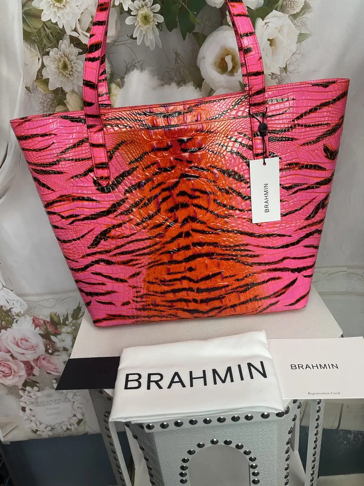 New – Brahmin Pink Feline Tote Bag (A Pop of Color)
