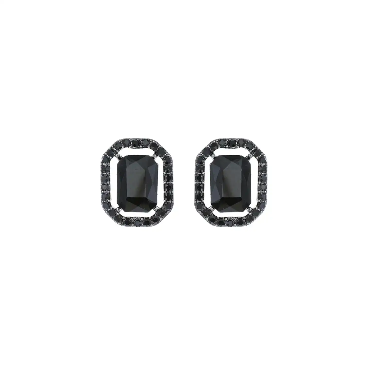New – Octagon Rhinestone w/ Halo Stud Earrings (3 Color Selection – Black, Red, AB)