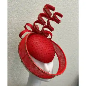 New - High End Red Designer Fascinator Looped (My Lord)