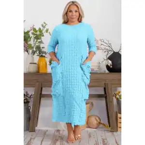 New - Multi Pocket Light Blue Popcorn Dress (2 Size Selections - 1X, 2X Left)
