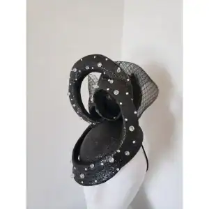 New - High End Designer Black Rhinestone Fascinator (Yes Lord)