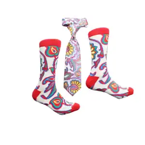 New - Designer Tie & Sock Combo Multi-Colored (More Grey Not White) (Very Rich Looking)