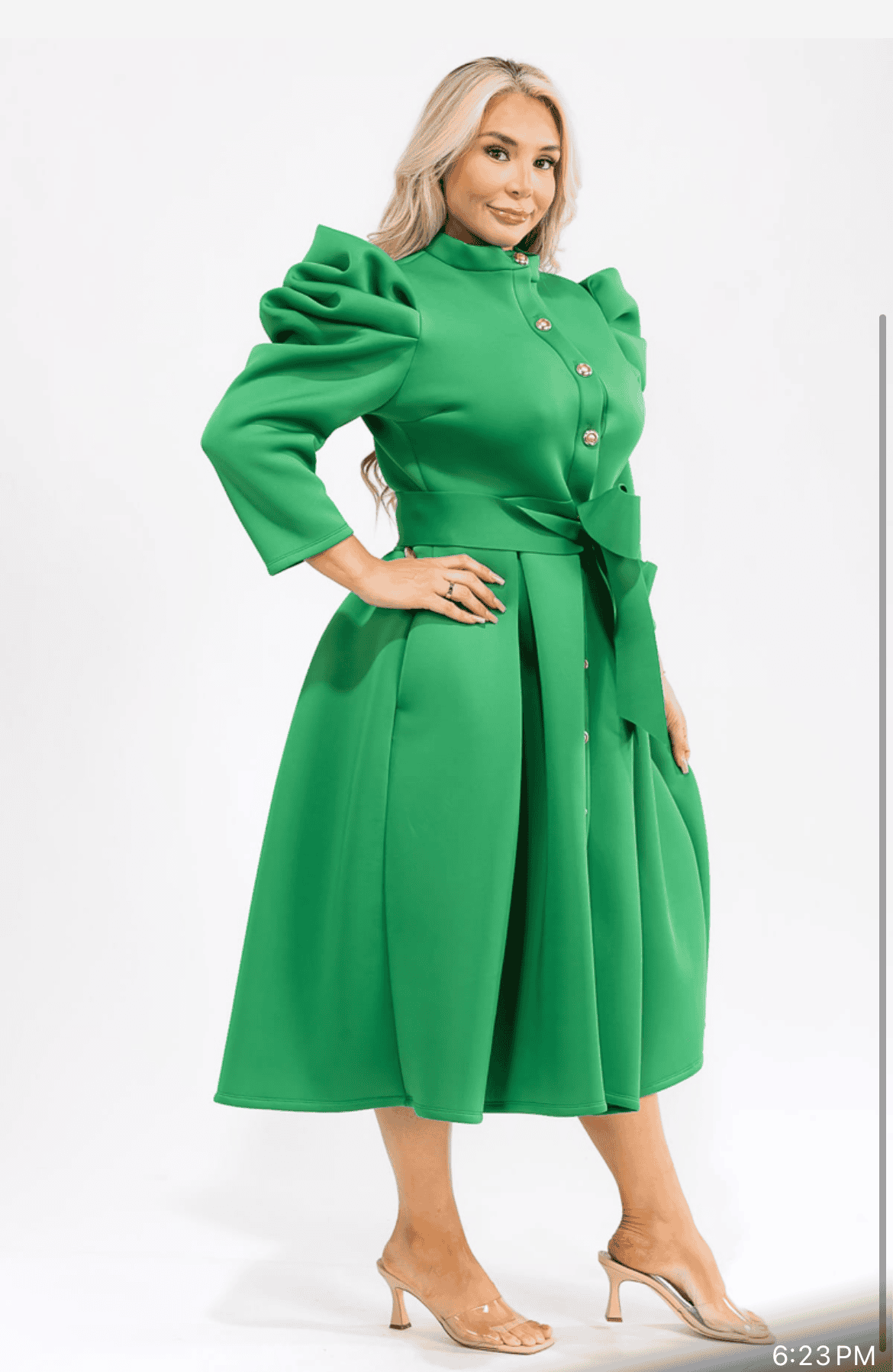 New – Designer 10 Button Green Light Scuba Dress (1X & 3X Size Left ) XL can fit a 1X!!!