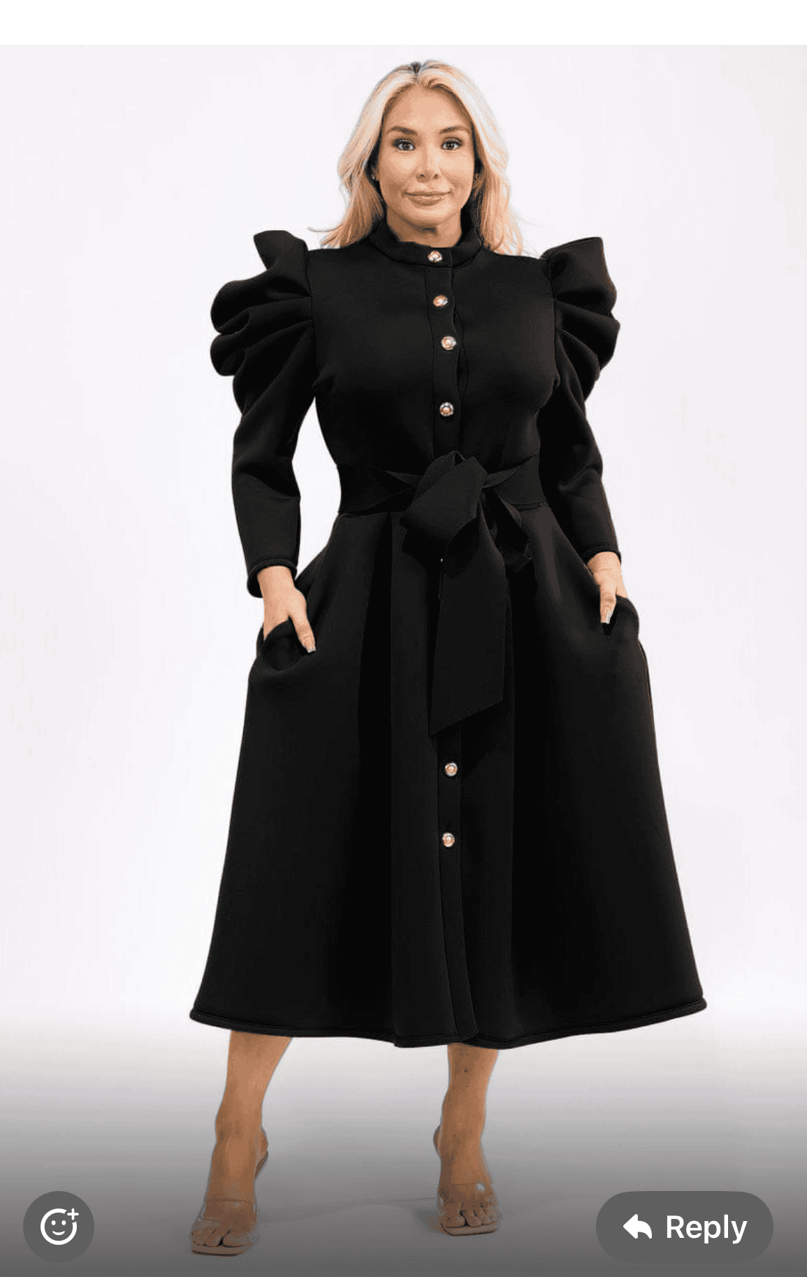 New – Designer 10 Button Black Light Scuba Dress (S,M, L, XL Size Selection)