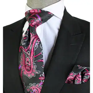 New - Paisley Black & Fushia Tie w/hanky