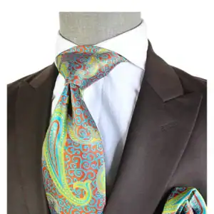 New - Designer Green & Teal/Multi Tie w/ Hanky