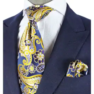 New - Designer Navy & Gold Tie w/Hanky