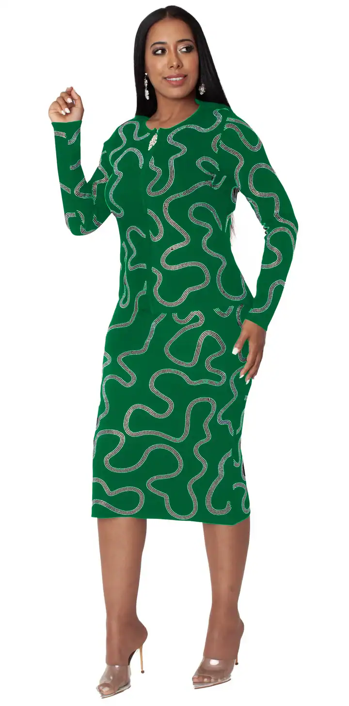 Designer – Kayla Knit Green/Silver – Size 20 (We can order all sizes – contact US)