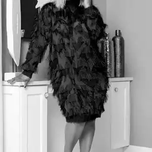 New - Designer One Size - Feather Shirt or Black Dress